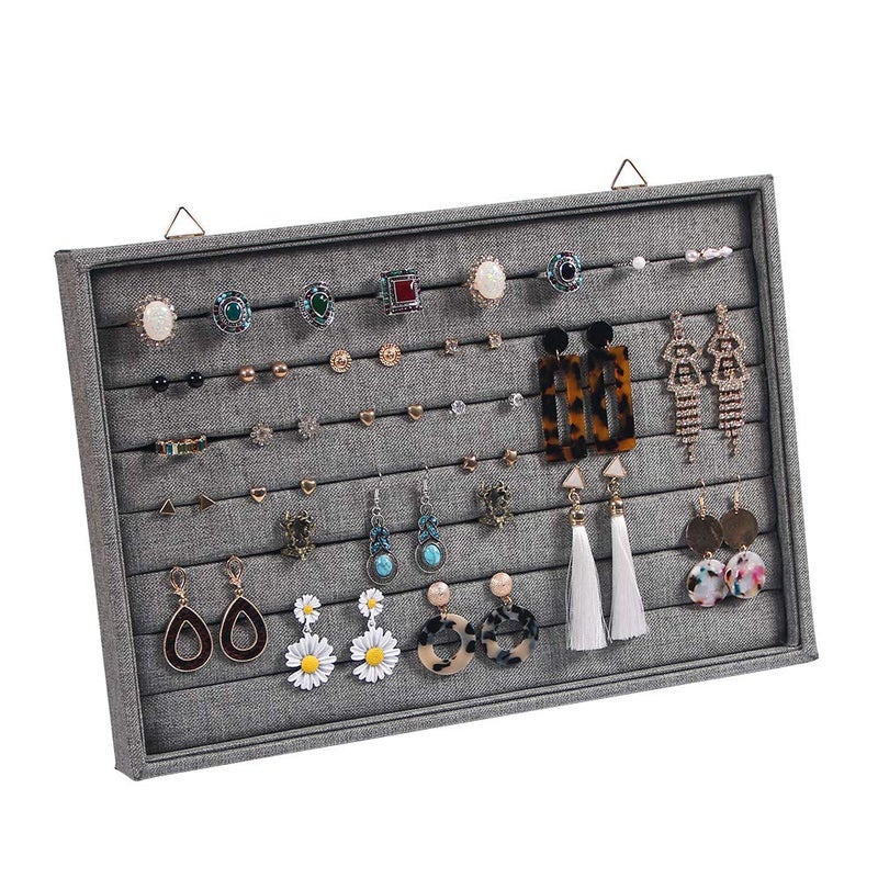 Coward Wall Mount Earring Holder Organizer,Ring Jewelry Tray for Drawer Stud Earring Storage Box (gray linen) - Image 1